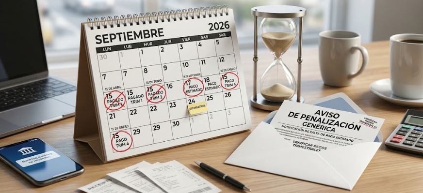 Calendario y reloj de arena que ilustran la multa por pago insuficiente de impuestos estimados