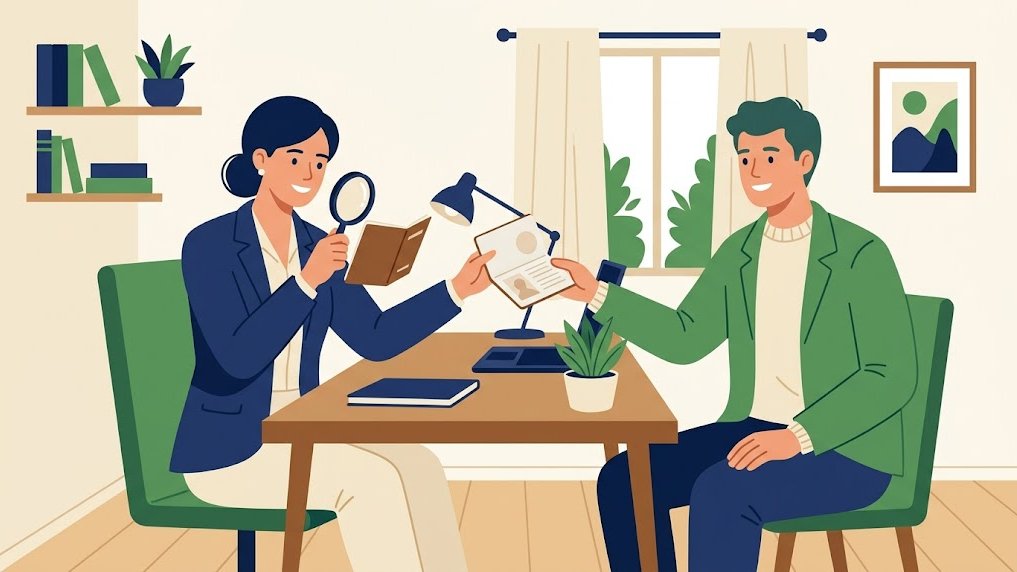 Agente certificador revisando y devolviendo documentos al tramitar un ITIN.