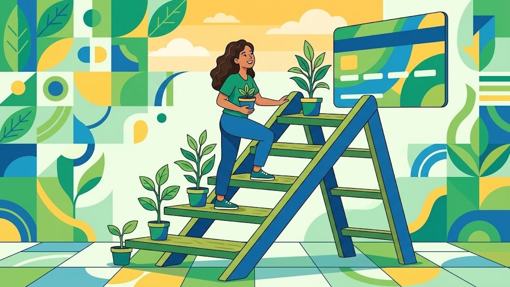 Escalera que representa los pasos para construir crédito sin historial en Estados Unidos.