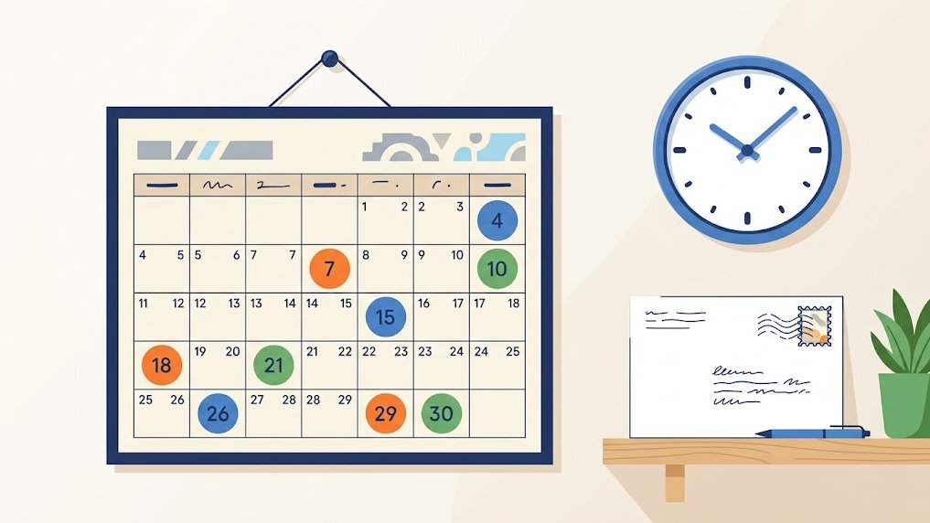 Calendario con las fechas límite para declarar taxes del año.