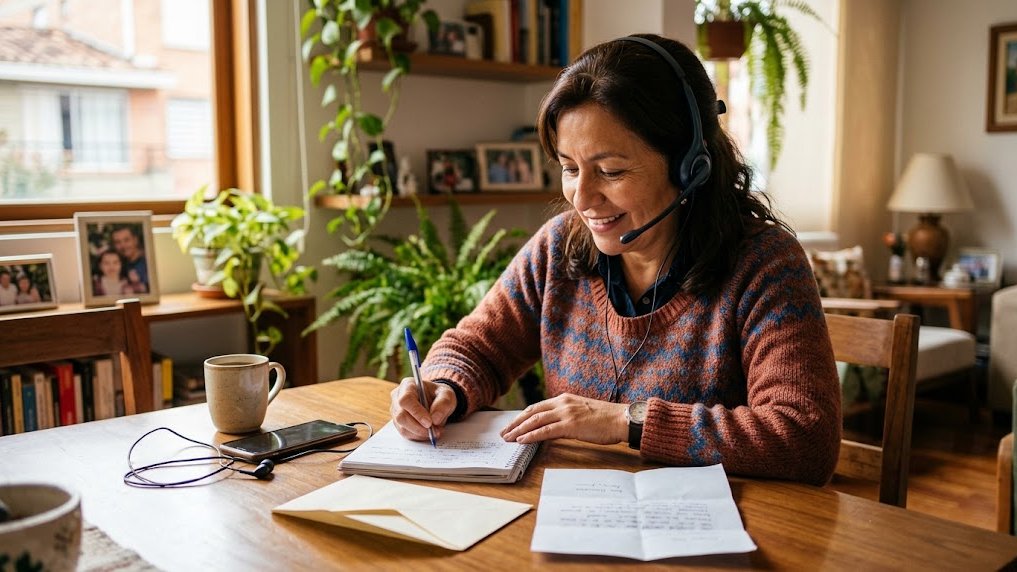 Mujer llamando para hablar con el IRS en español.