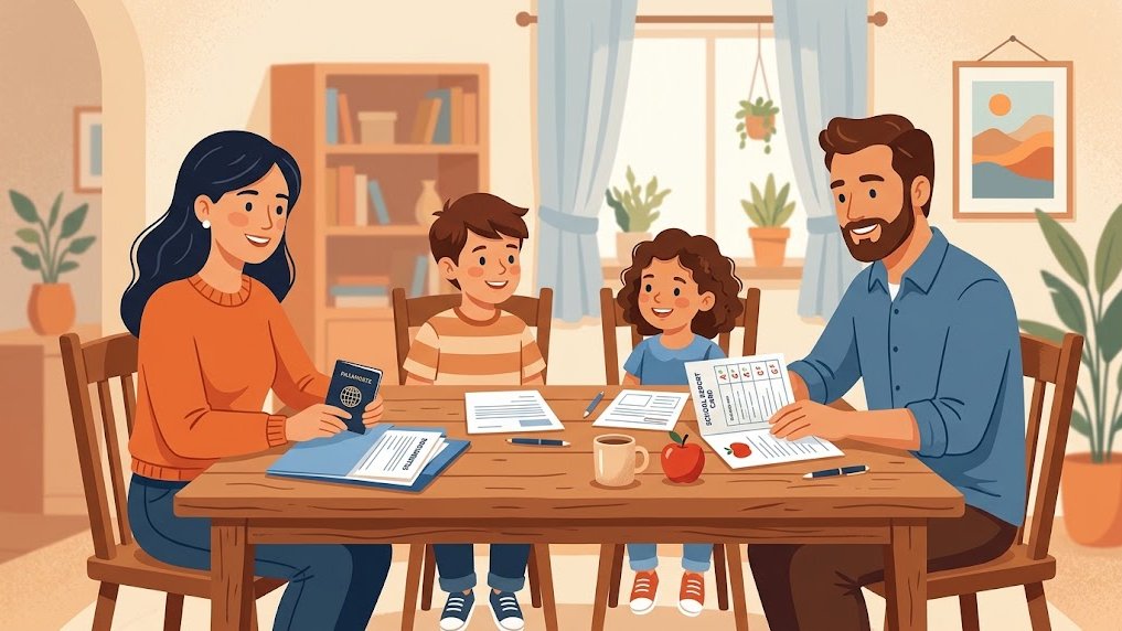 Familia reuniendo documentos para pedir el ITIN para dependientes y cónyuge.