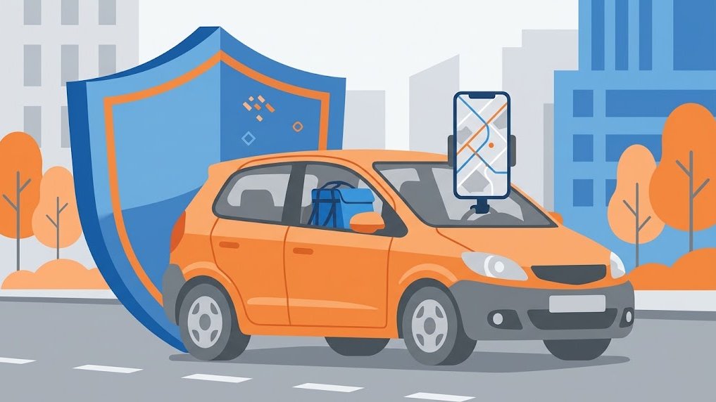 Auto de un repartidor protegido por un seguro de auto comercial o de rideshare.